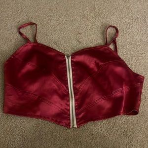 Pink satin zip crop top